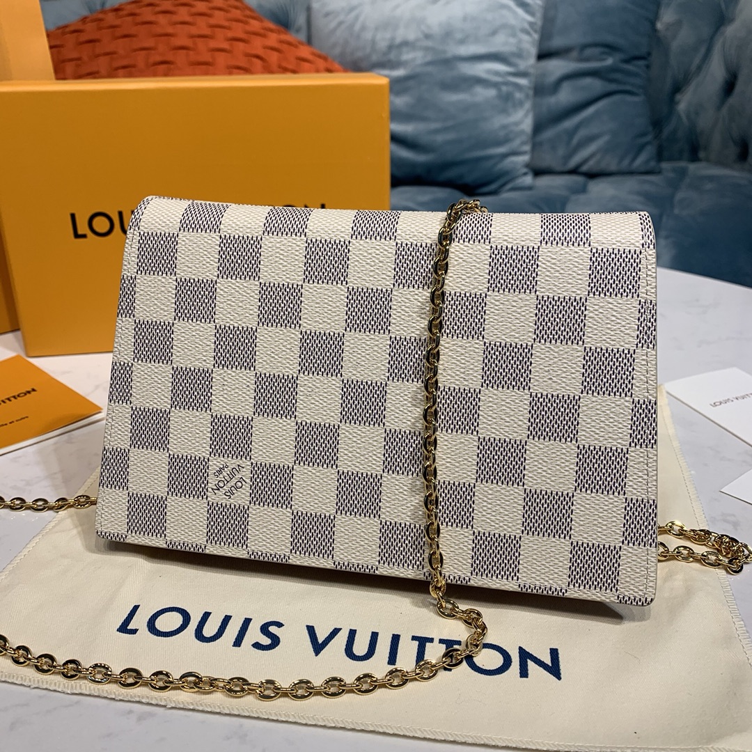 Louis Vuitton CROISETTE CHAIN WALLET Handbag Damier Azur N60357 